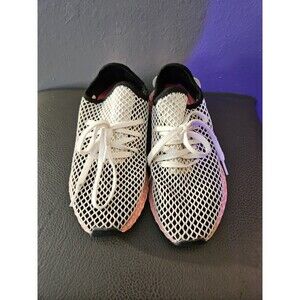 Adidas Deerupt Runner Womans Size 8 White Black Pink  Athletic‎ Shoes Sneakers